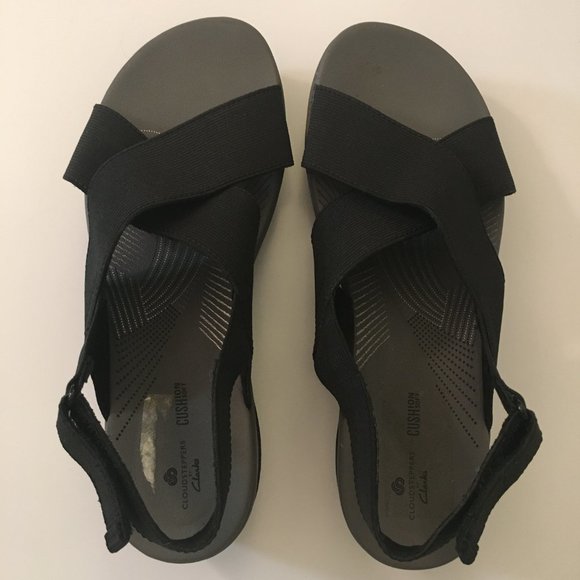 Cloudsteppers by Clarks Cushion Soft Black & Gray Wedge Sandals Shoes Size 8.5 W - Picture 3 of 14